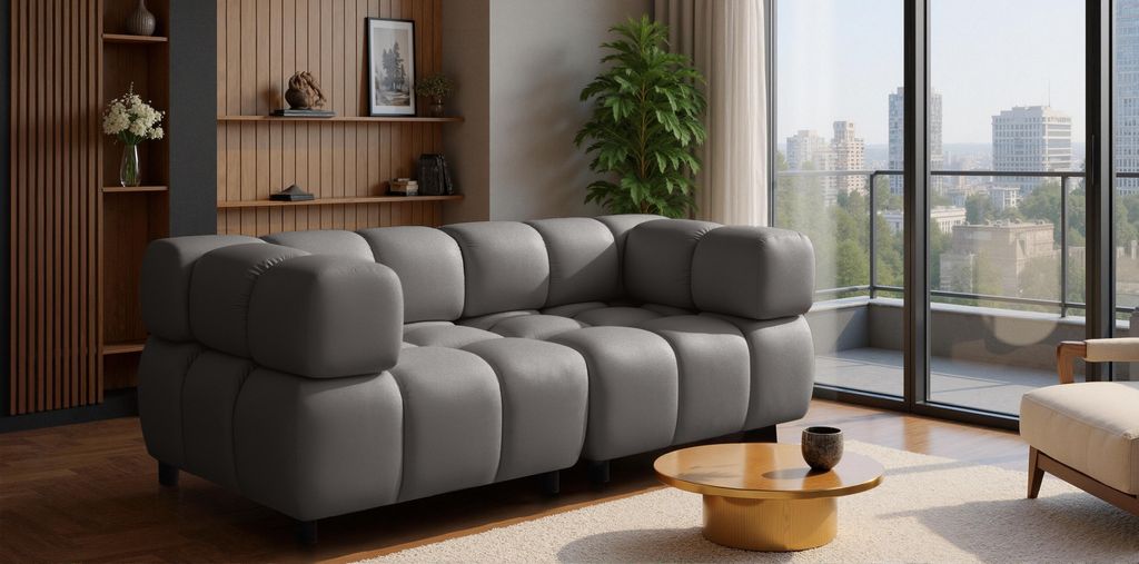 Kaiser Möbel Sofa 3-Sitzer modular, Couch, Veloursstoff Bluvel, Aschgrau, Bolla