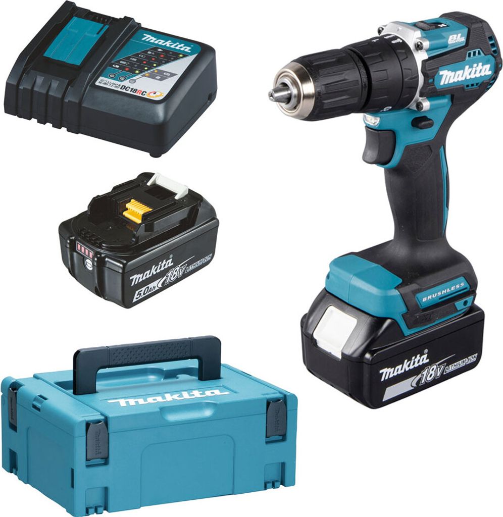 Makita DHP487RTJ, Ohne Schlüssel, Schwarz, Blau, Deep Produktbild 