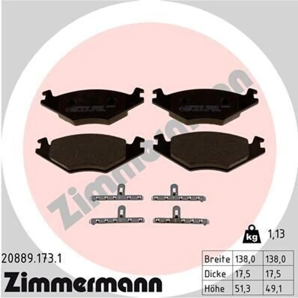 Plaquettes de Frein Avant pour Seat Ibiza 6K et Cordoba Zimmermann