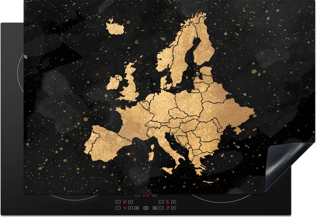 KitchenYeah Herdabdeckplatte Karte - Europa - Gold , 78x52cm, Küche Deko, Glaskeramikfeld Herdabdeckung, Abdeckplatte fùr Kochfeld