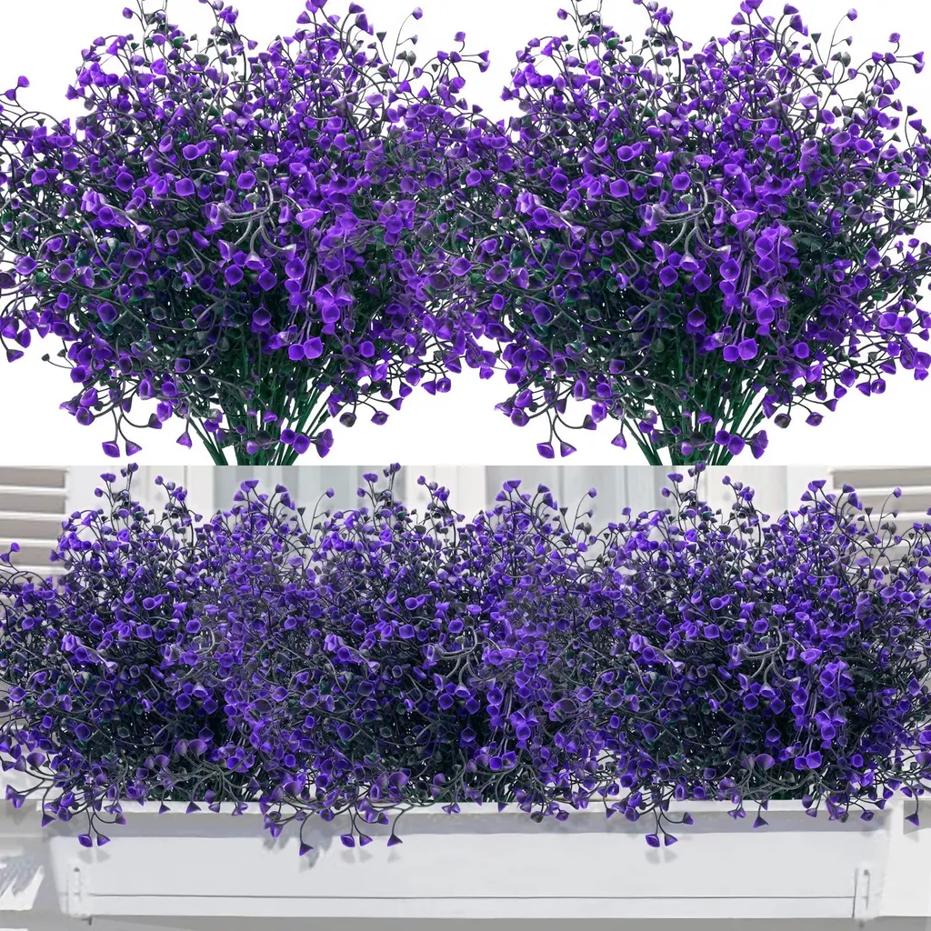 Lot de 12 bouquets de fleurs artificielles violettes résistantes aux UV