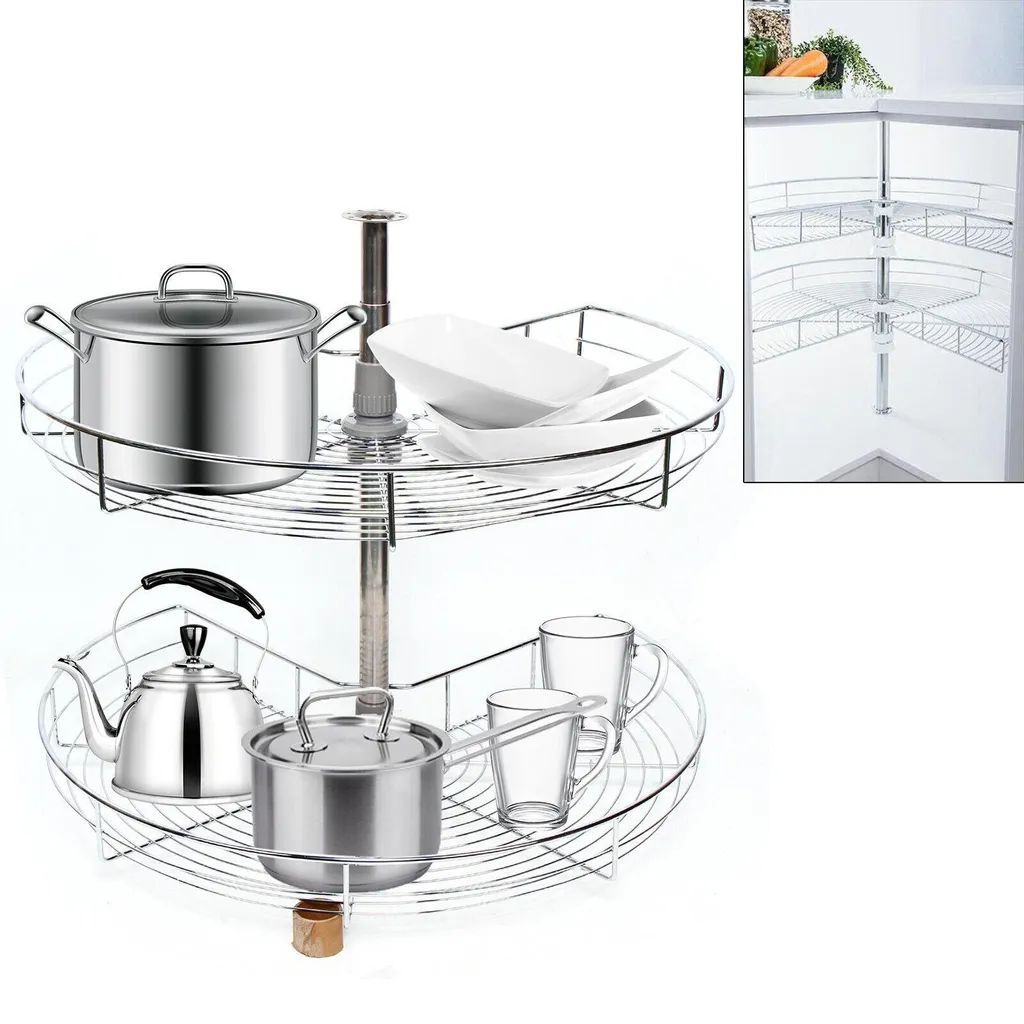 Rangement de meuble d'angle de cuisine pivotant et modulable argent - 4