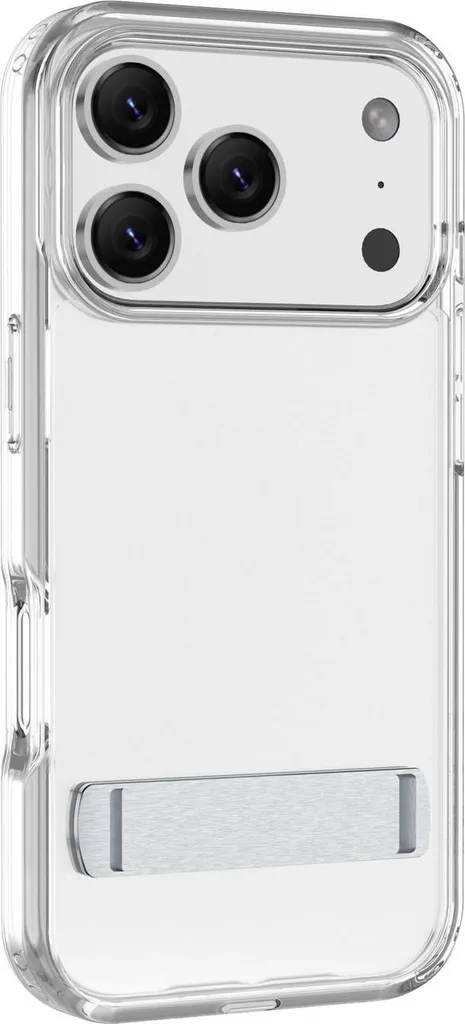 Cellularline Clear Stand - iPhone 17 Pro Custodia trasparente con stand integrato, pensata per l’uso a mani libere. Realizzata in doppio materiale con trattamento anti-ingiallimento.