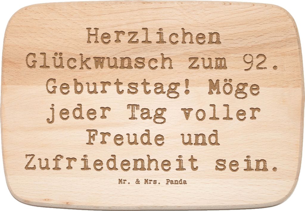 Mr. & Mrs. Panda Holz Schneidbrett Spruch 92. Geburtstag Freude - Transparent - Geschenk, Küchenbrett, Leben feiern, Geschenkideen, Geburtstagsges...