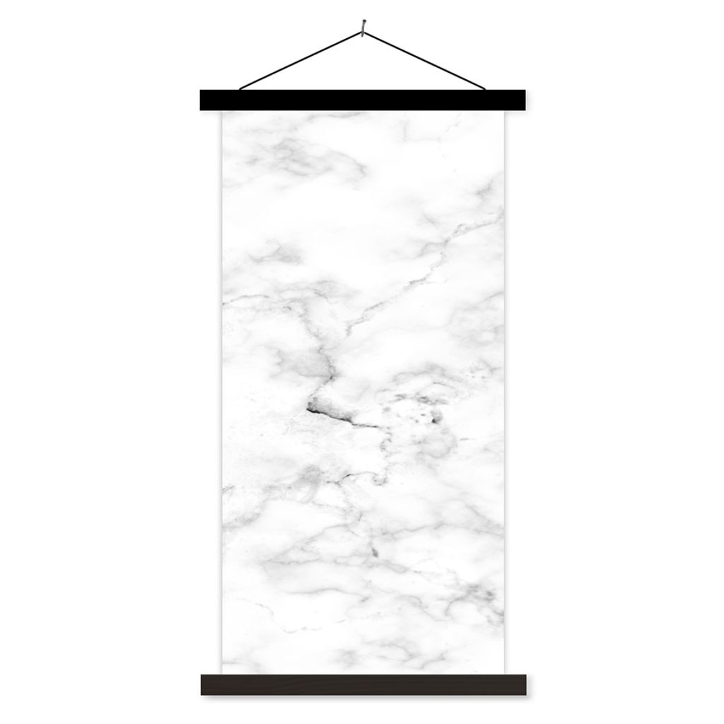 MuchoWow Textilposter Marmor - Weiß - Grau 90x180 cm mit schwarzem Rahmen - Dekoration Wohnzimmer