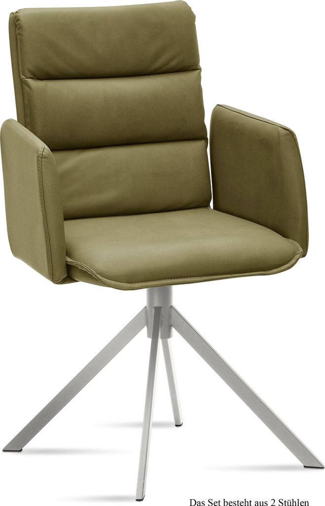 Armlehnstuhl (2er-Set) Dorree 52x92x60 Edelstahl/Olivgrün