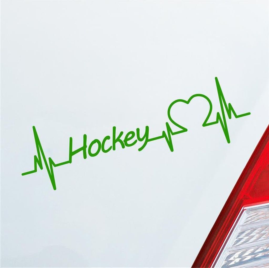 Auto Aufkleber Hockey Herzschlag Ballsport Team Feld Sport Liebe 19x6 cm Hellgrün Sticker Heckscheibenaufkleber