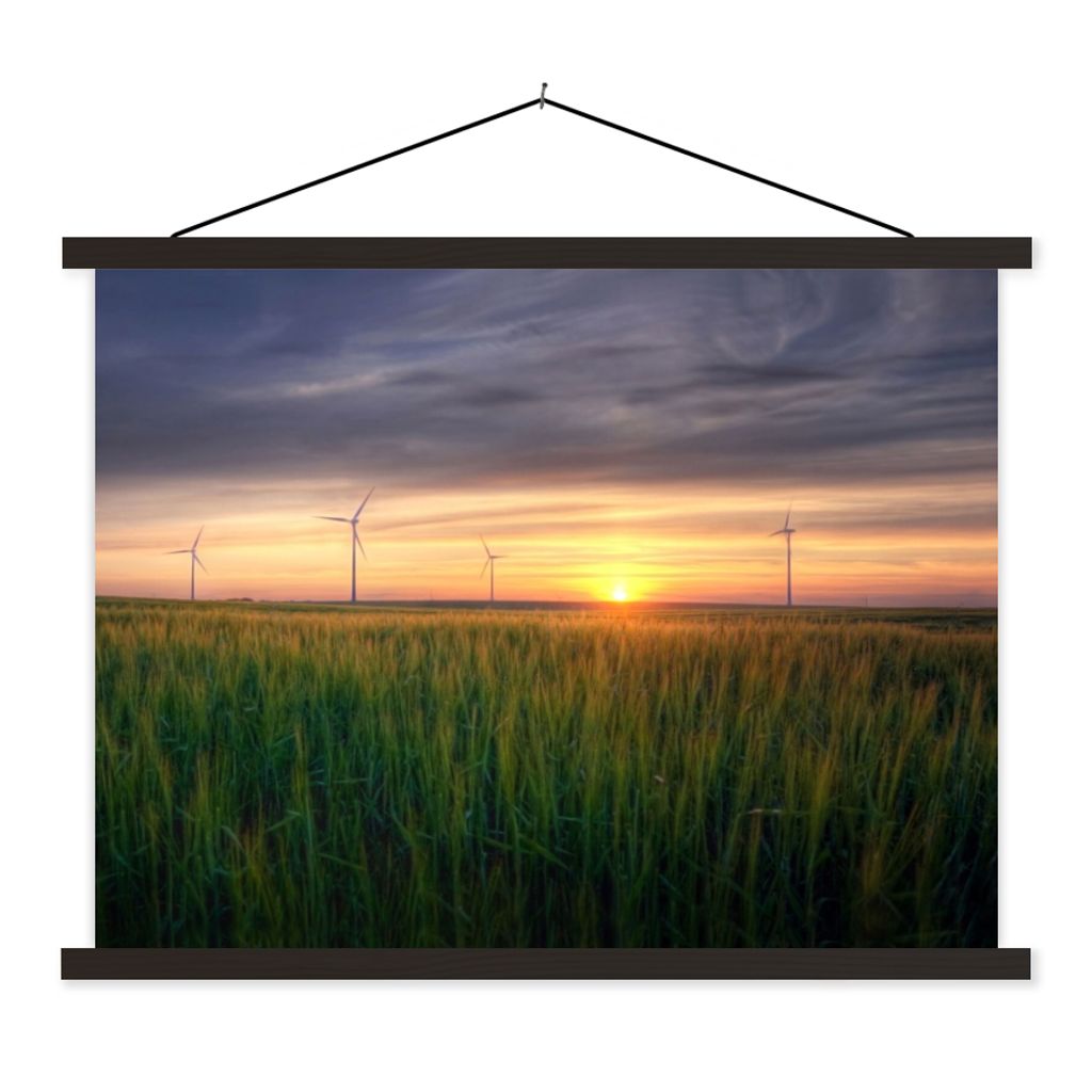 MuchoWow Textilposter Windmühle - Sonne - Gras 40x30 cm mit schwarzem Rahmen - Dekorationen