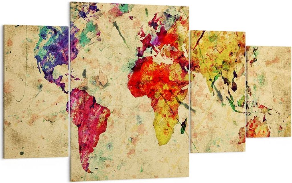 Bild auf Leinwand - Leinwandbild - Karte Welt modern - 160x90cm - Wand Bild - Wanddeko - Wandbilder - Leinwanddruck - Bilder - Kunstdruck - Wanddek...