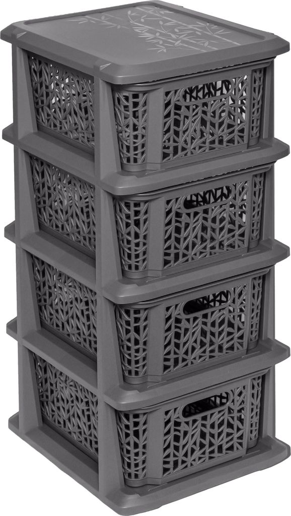 REGAL mit x 4 Schubladen Standregal Kommode Schrank Dunkelgrau Kunststoff BRANQ