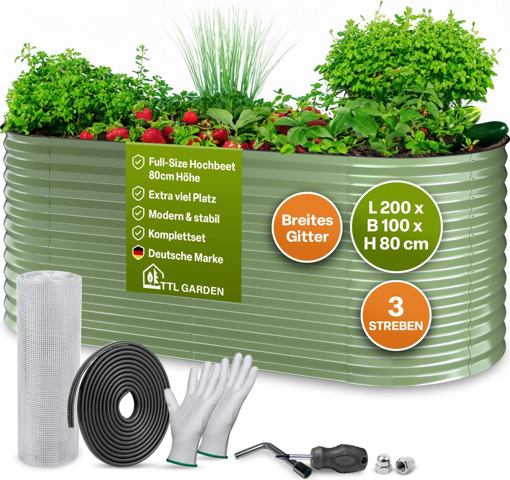 TTL GARDEN Hochbeet INSPIRE L 200x100x80cm Salbei Grün – Produktbild 