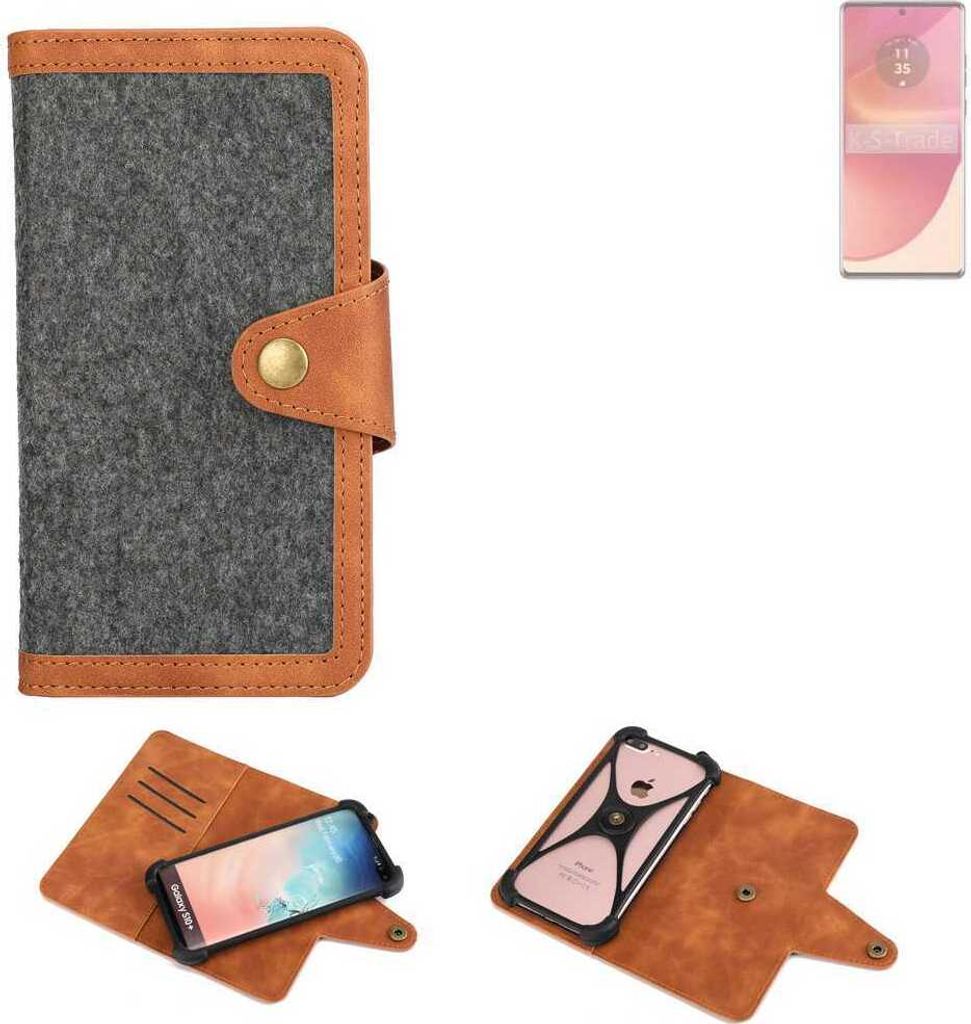 K-S-Trade Schutzhülle Handyhülle kompatibel mit Motorola Edge 50 Fusion Filz Hülle Kunst-Leder dunkelgrau braun (1x)