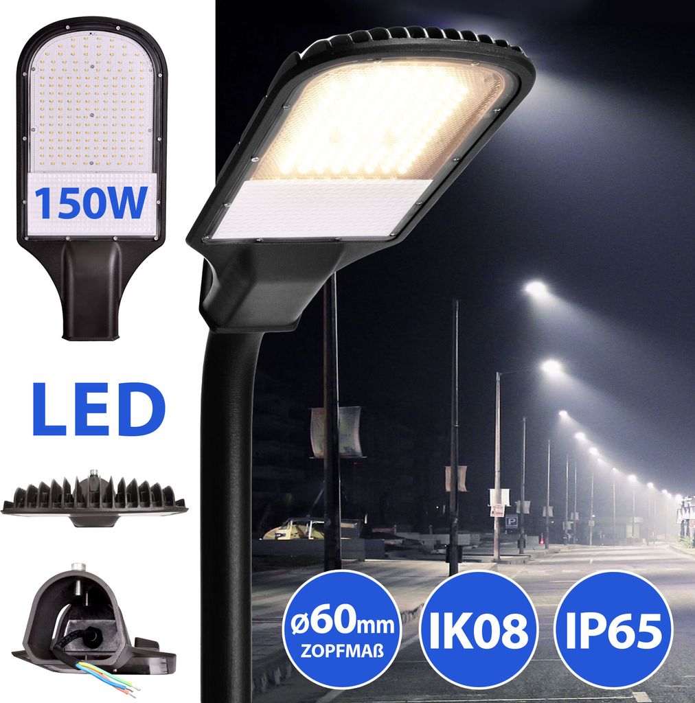 LED Straßenlampe Straßenleuchte Straßenlaterne Straßenbeleuchtung Parkplatzbeleuchtung Hochleuchte 150W 4000K neutralweiß IP65 13500lm