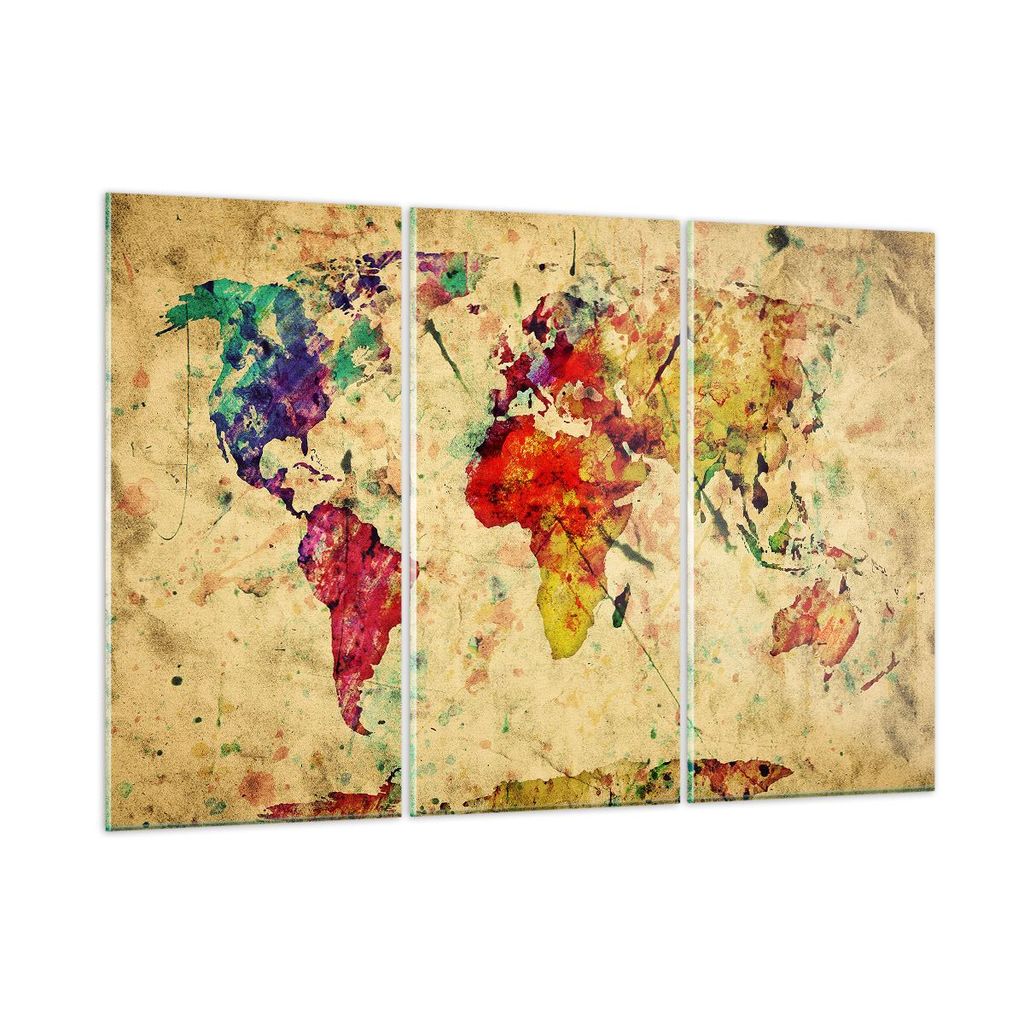 Bilder auf glas - Karte Welt modern - 165x110cm - Glasbilder - Wandbilder - Kunstdruck - zum Aufhängen bereit - Wanddekoration aus Glas - Glas Bil...