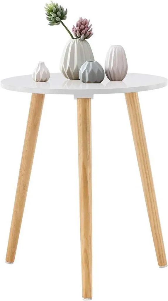 Petite table basse ronde en bois blanc et naturel pour salon moderne - 52cm