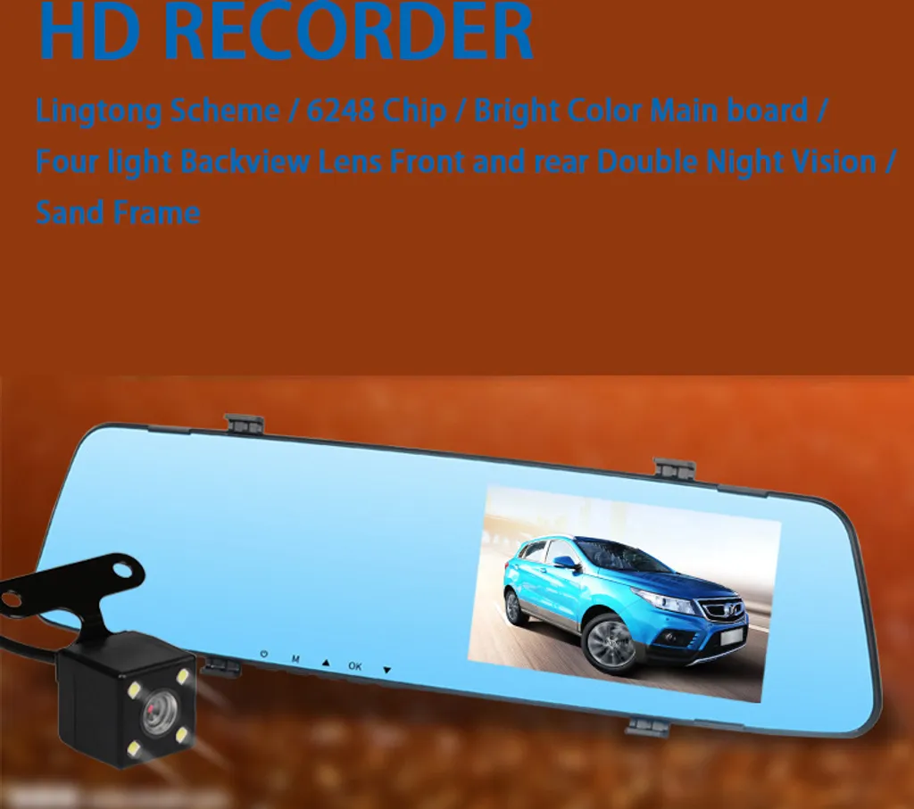Dash Cam Specchietto 4.5" Vetro 2.4D Doppia Lente Visione Notturna Nero