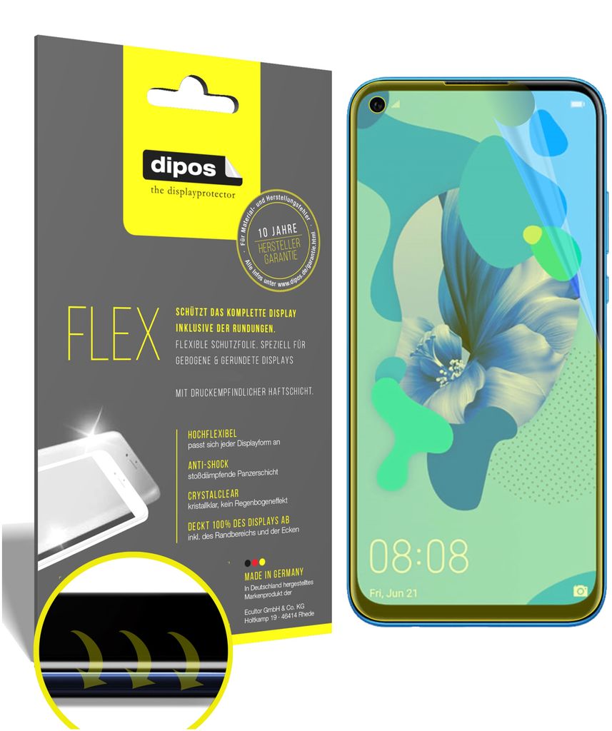 3x Schutzfolie für Huawei nova 5i Folie, 100% Displayabdeckung, dipos Flex