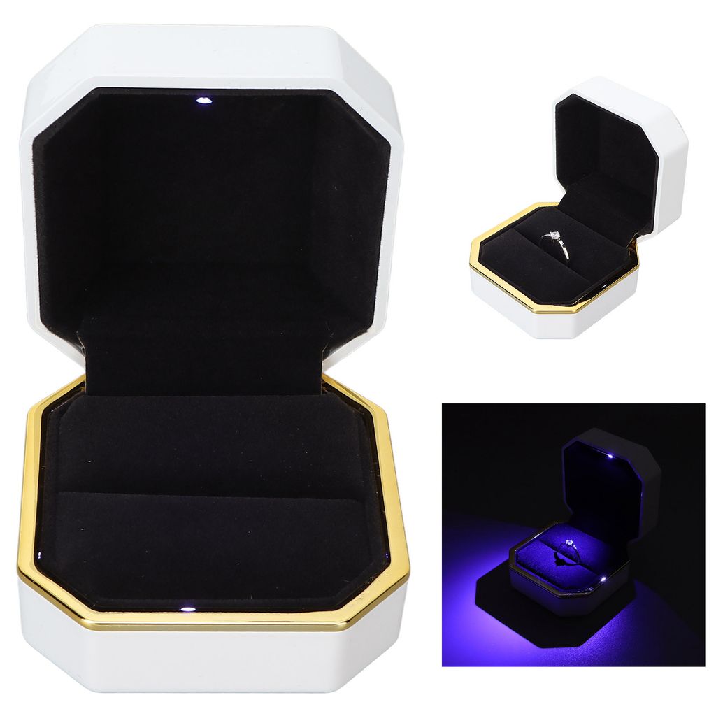 Ringbox, quadratisch, Samt, für Eheringe, mit LED-Licht, Produktbild 