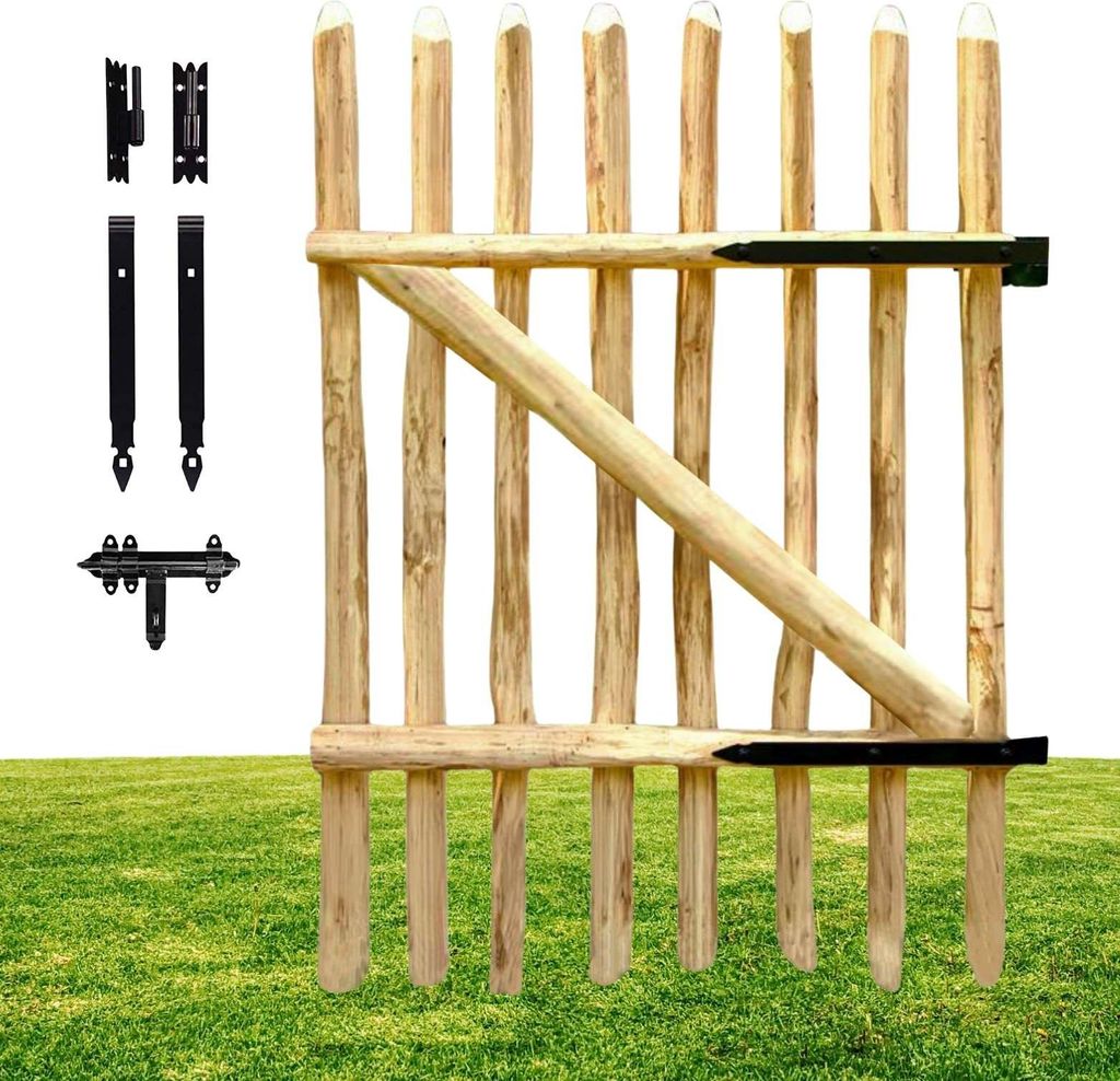 Floranica Zauntor Haselnussholz 100 cm breit x 100 cm Gartentor für Staketenzaun Hoftor Tür Zauntor für Staketenzaun Gartenpforte inkl. Scharniere