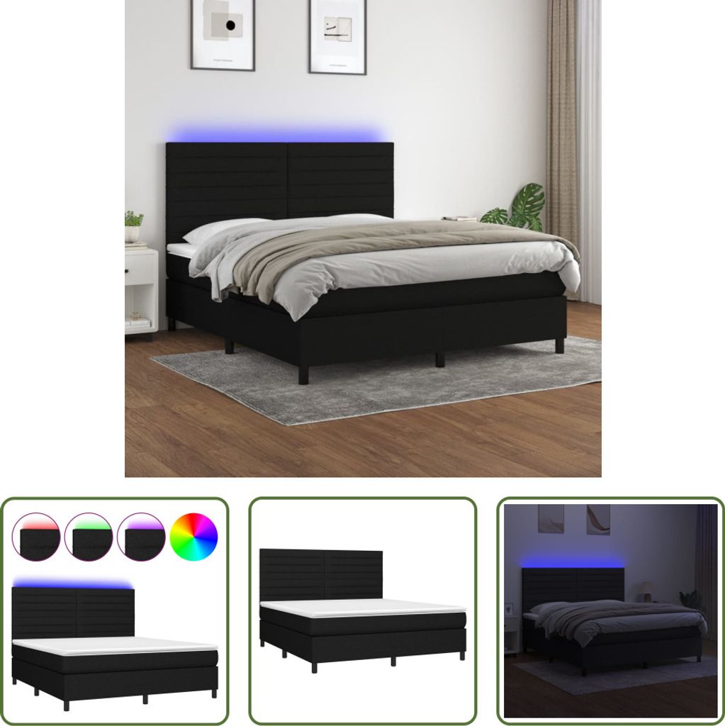 The Living Store Boxspringbett mit Matratze & LED Schwarz 160x200 cm Stoff