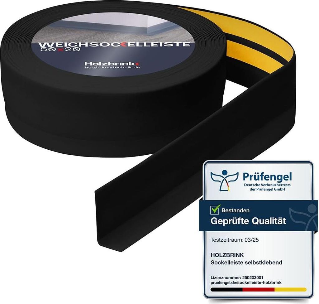 HOLZBRINK Weichsockelleiste selbstklebend PVC 50x20mm, 25 m | Winkelleiste für Küchenarbeitsplatte, Bodenbelag | Eckleiste selbstklebend | Farbe:...