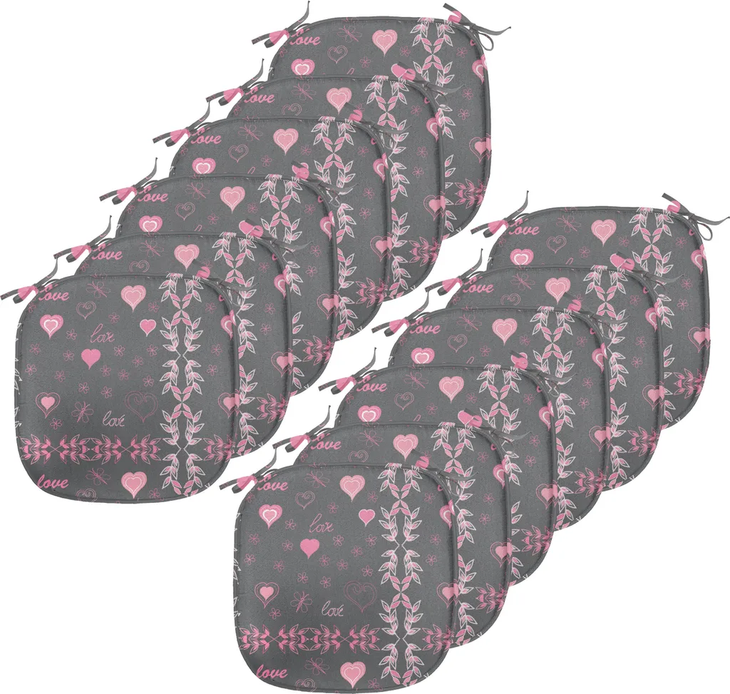 Coussin décoratif avec sangles pour chaise, motif floral gris et rose