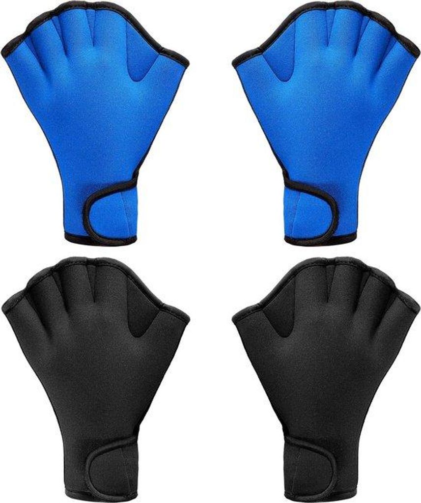 Neopreen Schwimmschuhe 2er Set – Mit Netzstruktur & Reifenband – Wasserwiderstandstraining – Mittel Schwarz/Blau