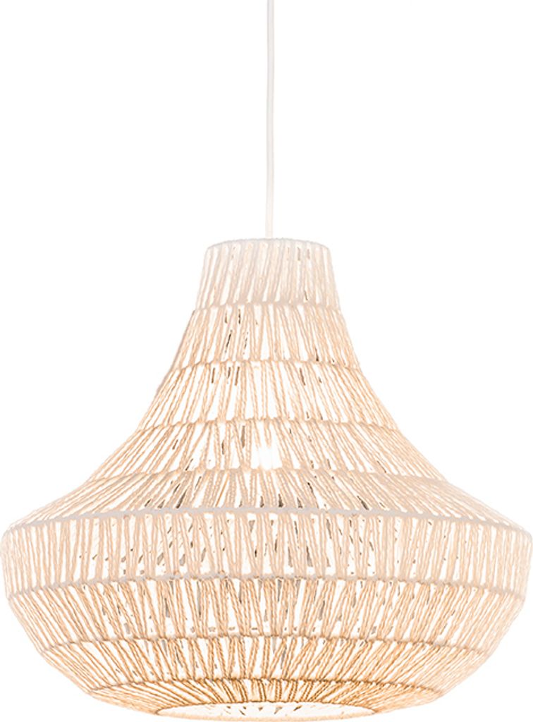 QAZQA - Design Retro-Hängelampe I Pendellampe I Pendelleuchte weiß 50 cm - Lina Cono 50 I Wohnzimmer I Schlafzimmer - Seil Rund - LED geeignet E27