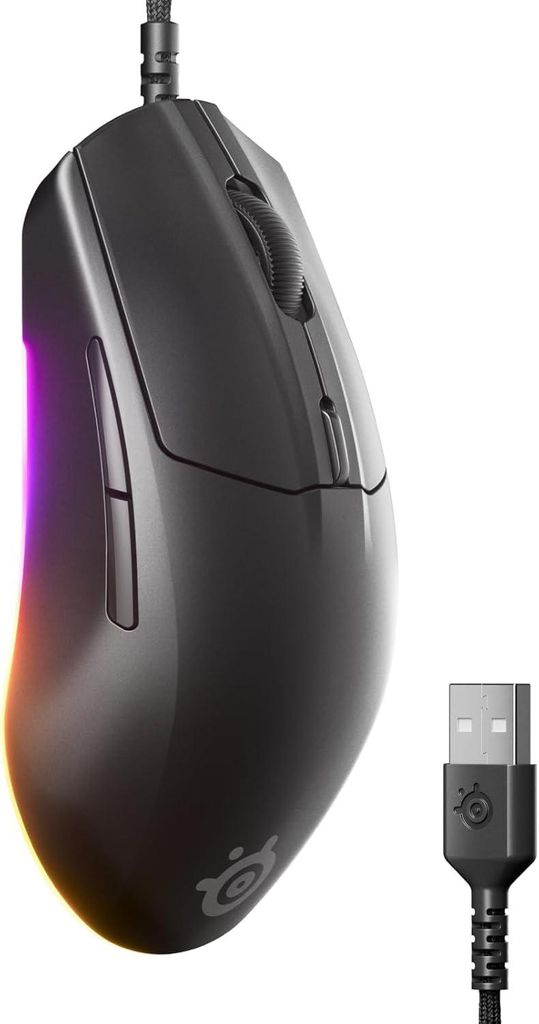 SteelSeries Rival 3 Gen 2 Gaming Maus, 8.500 DPI Optiksensor, 1,35 ms niedrige Latenz, 77 g leicht, 60 Mio Klicks, RGB, PTFE-Gleitfüße, Paracord-...