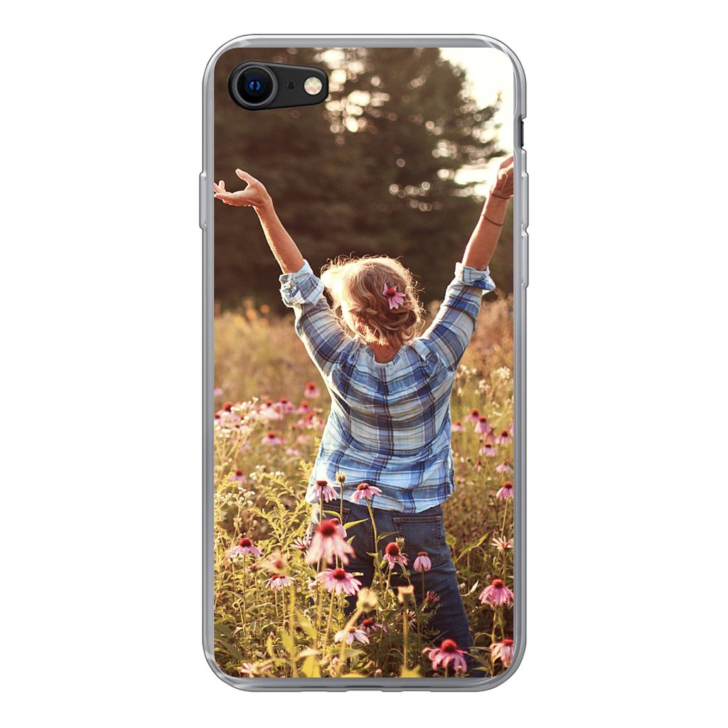 MuchoWow Handyhülle Schutzhülle Hülle für iPhone SE 2020 Frau - Blumen - Frühling Silikon Softcase Handy Hülle - Kartenbesitzer