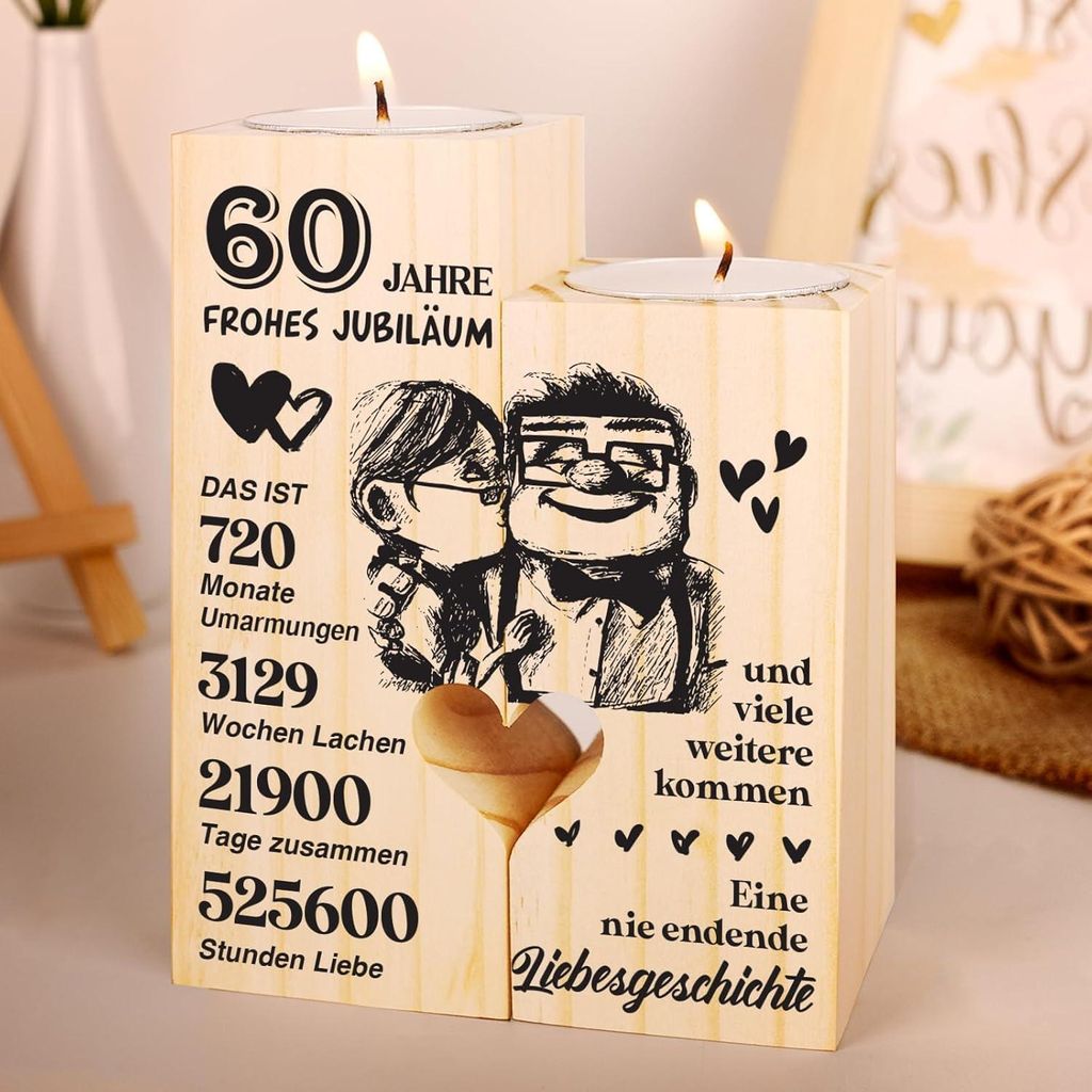 Vysokokvalitný drevený svietnik na diamantovú svadbu - Obrázok produktu 