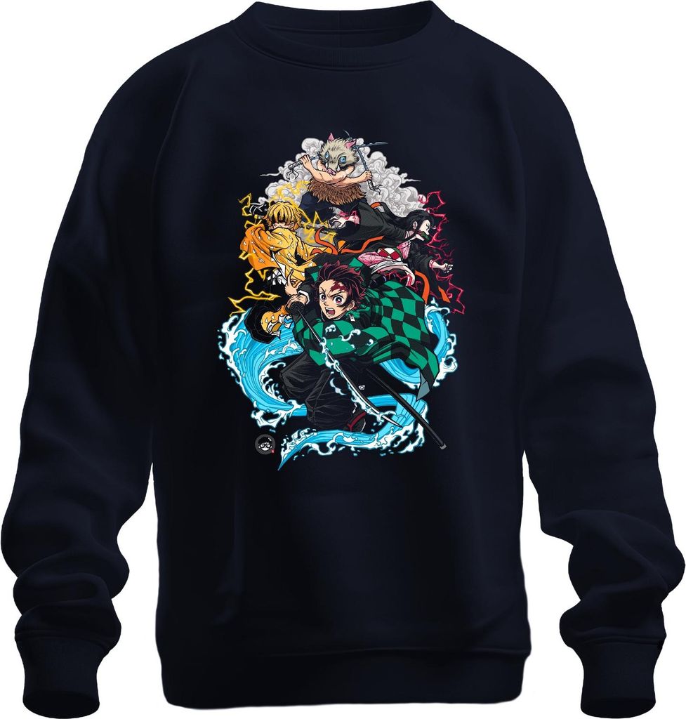 Kimetsu no Yaiba Tanjiro Nezuko Zenitsu Inosuke Anime Geschenk Uni Sweatshirt Pullover, Navy, XXL