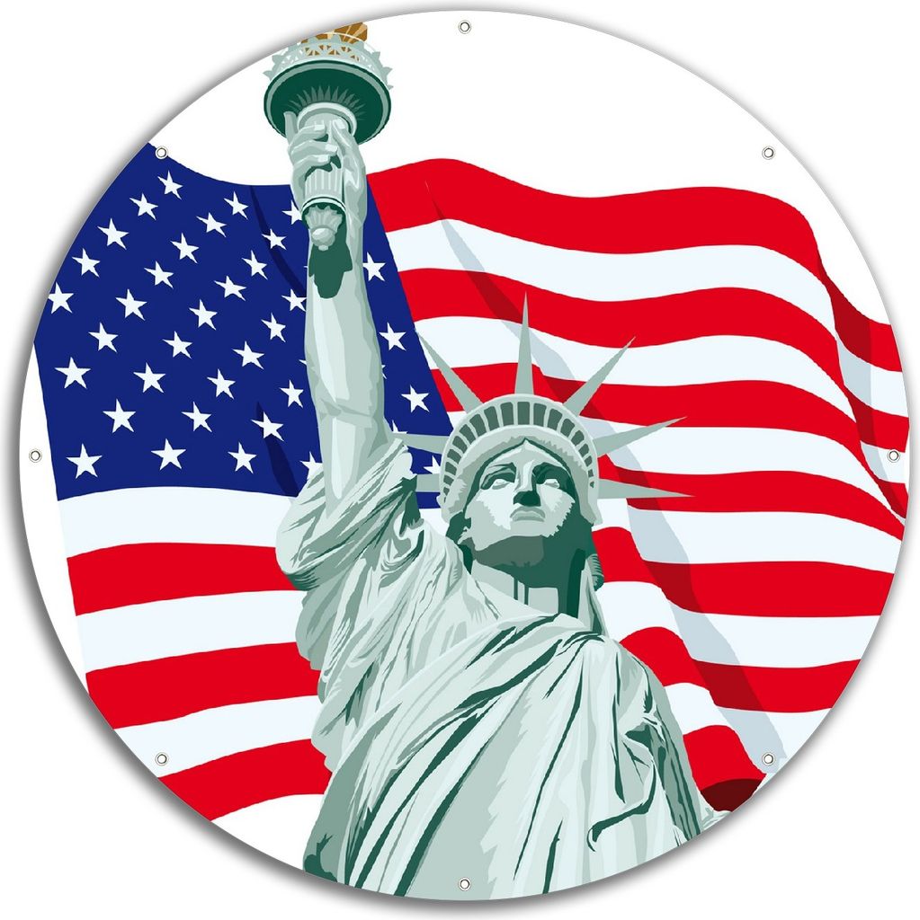 Wallario rundes Outdoor-Poster für Garten oder Balkon, Motiv Freiheitsstatue USA, 60 cm Durchmesser