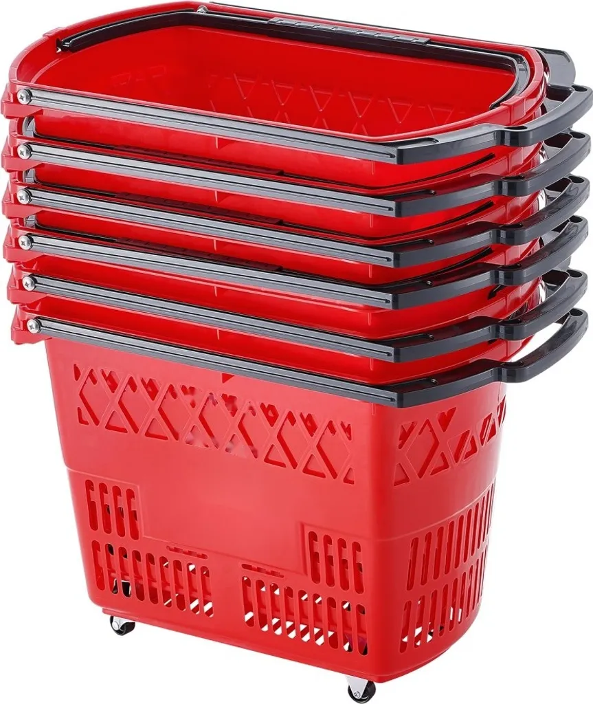 Chariot de courses robuste 39L pliable avec poignée rouge - 6 unités