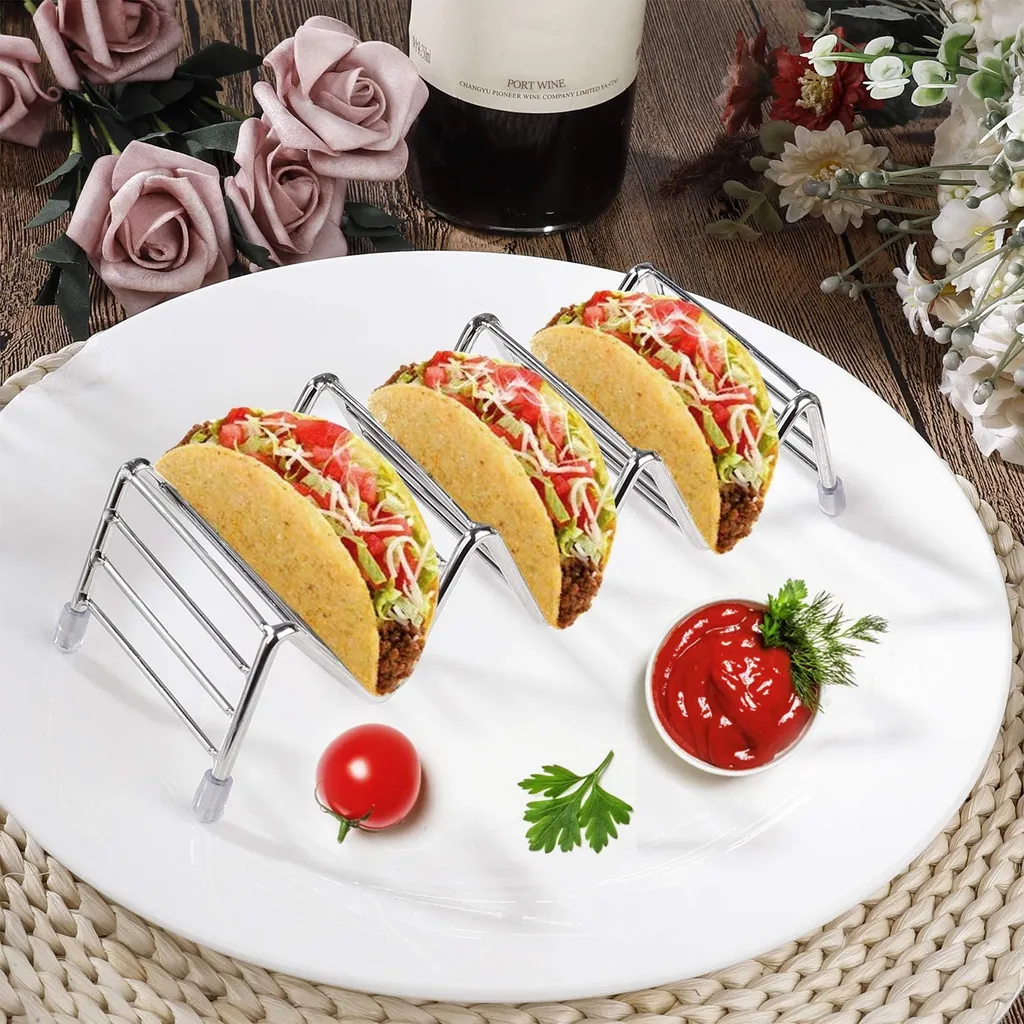 KQDRAVINE 2 Stück Taco Halter Edelstahl - Wellenform Für Tacos & Hotdogs