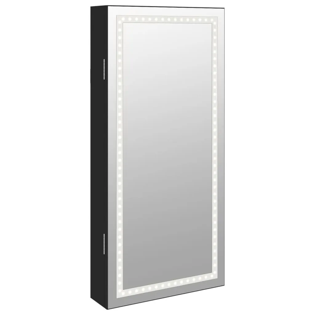 vidaXL Armadio portagioie a specchio con illuminazione LED a parete nero