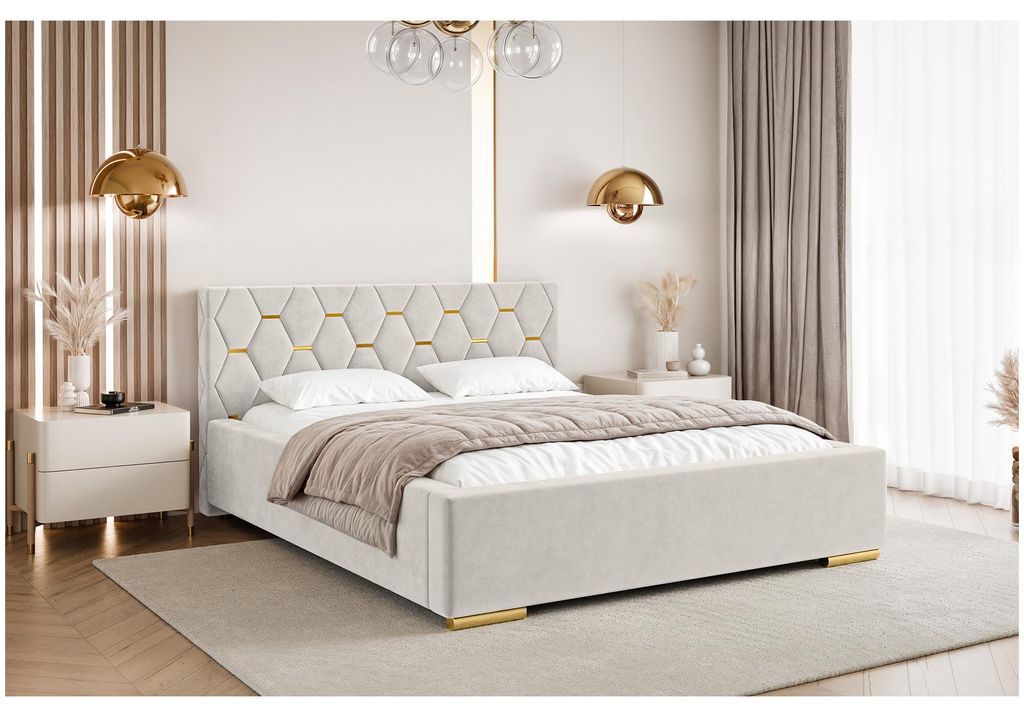 MEBLINI Versal Polsterbett 160x200 mit Stauraum - Lattenrost und Bettkasten - Kopfteil Bett mit Stauraum - Doppelbett - Stauraumbett - Betten - 160...