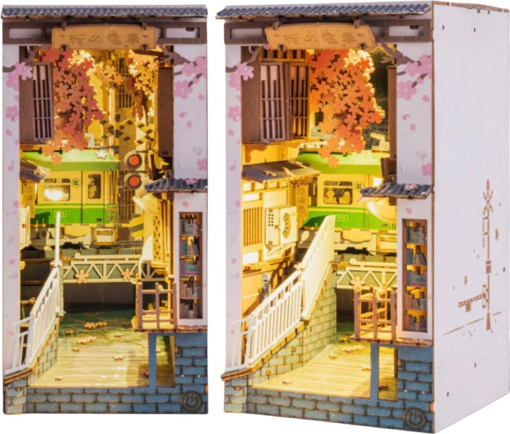 DIY Miniatur Holz Book Nook Sakura Densya mit LED Licht, mit 340 Puzzleteilen, Nachtlicht Geschenk für Erwachsene & Jugendliche