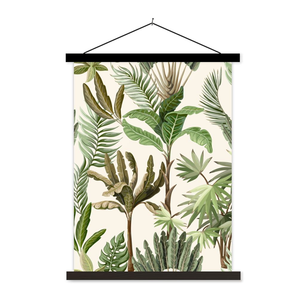 MuchoWow Textilposter Dschungel - Palme - Bananenstaude - Kinder - Natur - Pflanzen 120x160 cm mit schwarzem Rahmen - Magnetischer