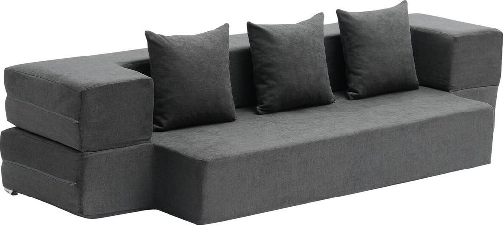 Klappbares Schlafsofa 3-in-1 Klappbares Sofabett mit 3 Kissen Dunkelgrau Twin