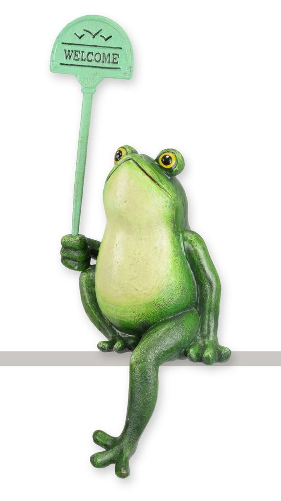 Frosch aus Gusseisen, der ein Willkommensschild hält Replikat Retro Design Dekoration