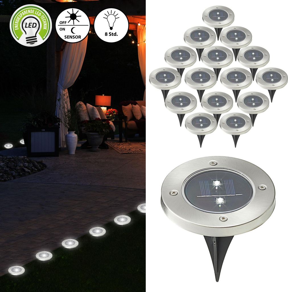 Wegleuchte Solar 16er Set Erdspieß Gartenleuchte Bodenlicht Produktbild 