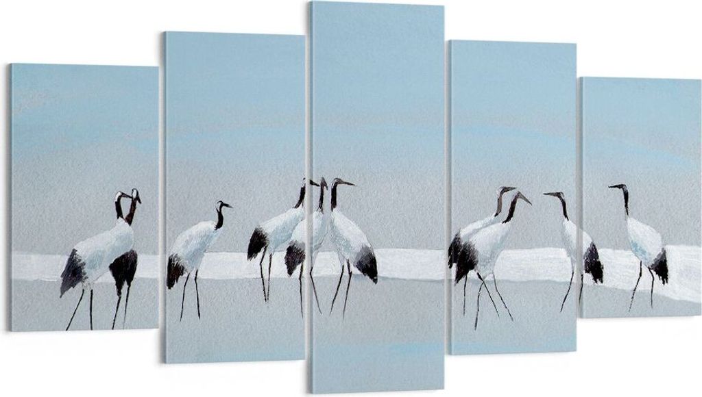 Bild auf Leinwand - Leinwandbild - 5 Teile - Vögel Kraniche Natur - 160x85cm - Wand Bild - Wanddeko - Wandbilder - Leinwanddruck - Bilder - Wandde...