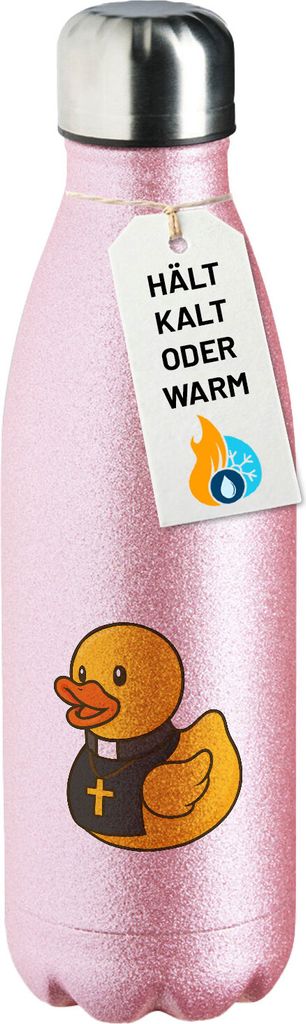 Huuraa Trinkflasche Quietscheente Pfarrer Comic Gummiente 500ml Pink Edelstahl Wasserflasche Trinkflasche Geschenkidee