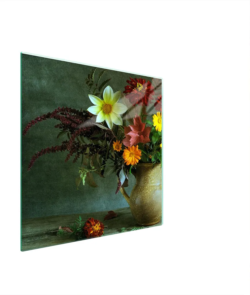 Coprifornelli Vetro 50x52 Decorato Fiori - Protezione Piano Cottura