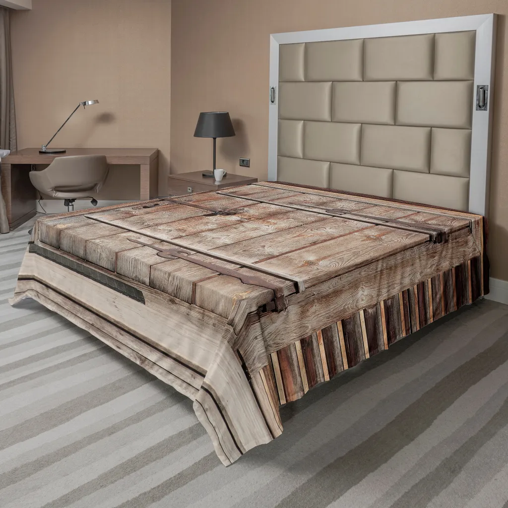ABAKUHAUS Lenzuolo rustico, porta in legno grezzo di una capanna in campagna, foto di architettura rurale, lenzuolo morbido e confortevole per un letto decorativo, 1 pezzo, 266 cm x 260 cm, marrone