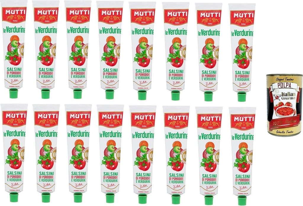 Mutti- Le Verdurine Salsina di Pomodoro e Verdurine Le Verdurin Tomaten-Gemüse-Sauce 16x 130 g+ Italian Gourmet Polpa 400g