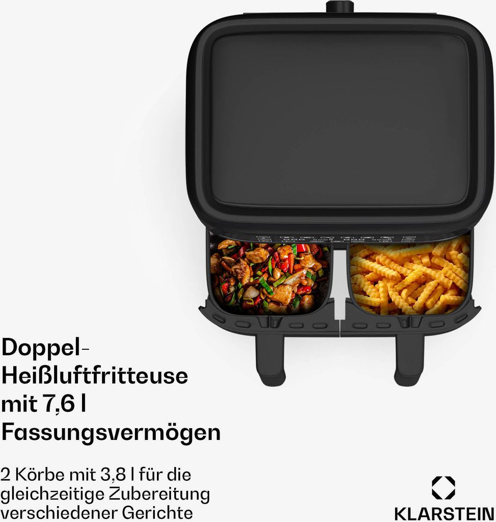 Klarstein Heißluftfritteuse, Airfryer mit 2 Kammern, 2850W Produktbild 2