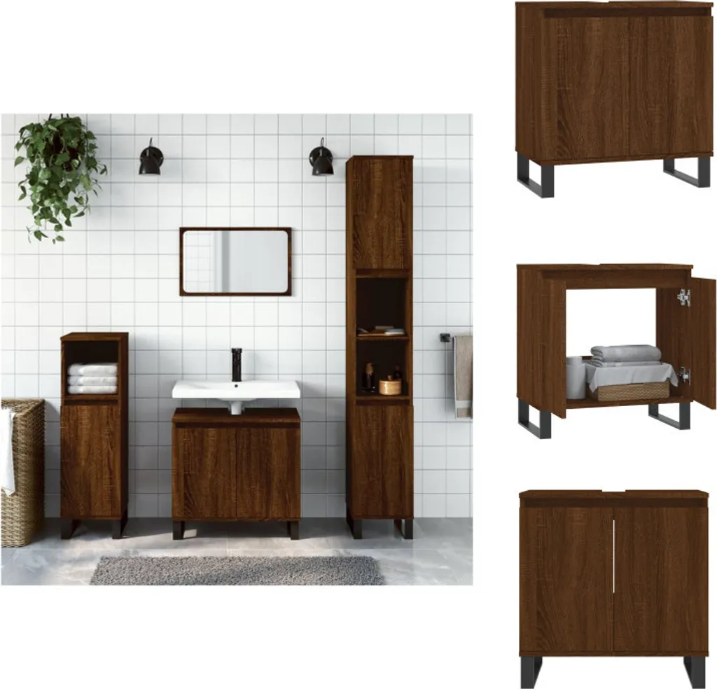 Arredo Bagno Effetto Rovere Marrone 58x33x60 cm - Mobiletto vidaXL