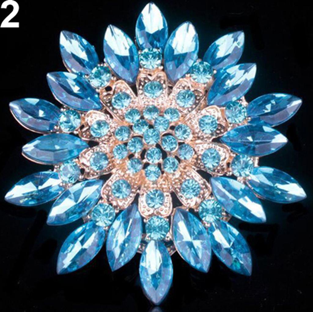Damen-Brosche, modisch, glänzend, Legierung, Strass, Blume, Hochzeit, Brautstrauß-Blau